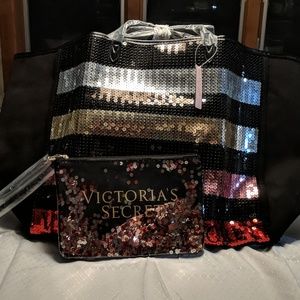 Victoria's Secret Sequins Tote and Wristlet NWT